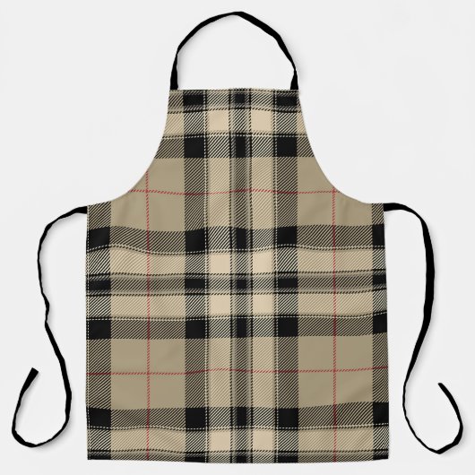 クラシックベージュ+ブラックプレイド エプロン (正面)