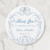 クラシックペリウィンクルバロック映画の赤ちゃんシャワー フェイバータグ (正面)