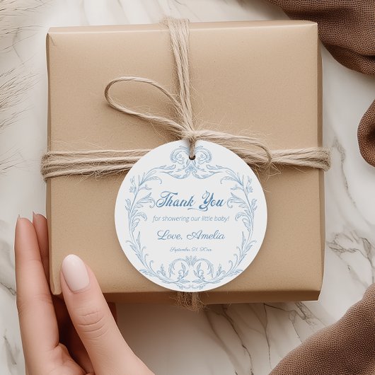 クラシックペリウィンクルバロック映画の赤ちゃんシャワー フェイバータグ