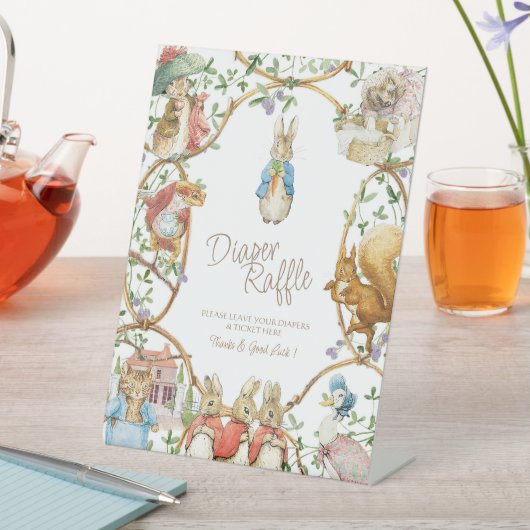 クラシックペーターザラビットベイビーシャワーオムツラッフル 台座サイン (インサイチュ)