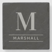 クラシックペーターパーソナライズされたグレイモノグラムイニシャル ストーンコースター (正面)