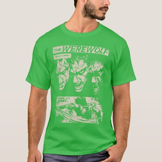 クラシックホラー映画モンスター ホラーコミック 狼男 Tシャツ (正面)