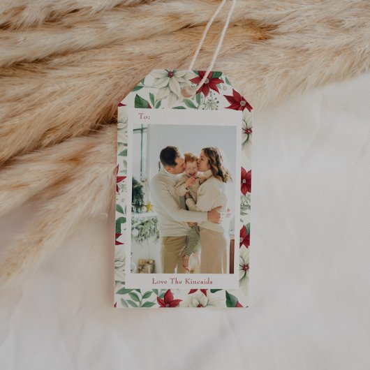 クラシックホリディポインセチア写真ギフトラベル ギフトタグ