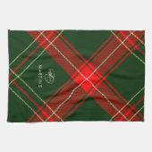 クラシックホリデイプレイドファミリー名クリスマス キッチンタオル (横)