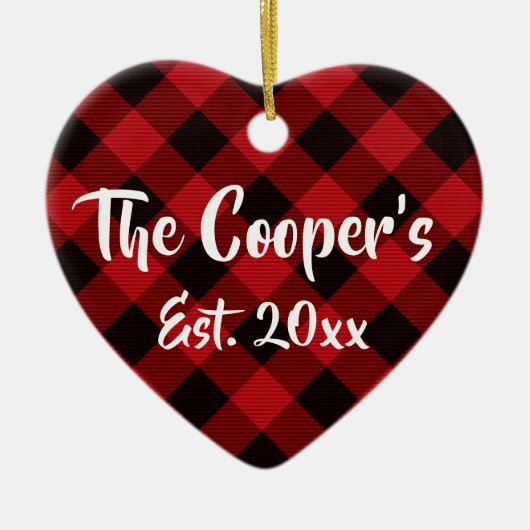 クラシックホリデークリスマスデザイン赤バッファロープレイド セラミックオーナメント (正面)