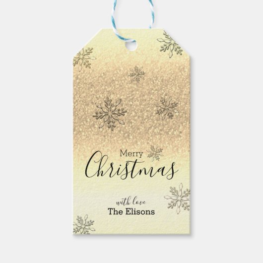 クラシックホリデースノーフレークフェイク金ゴールドグリッター ギフトタグ (正面)