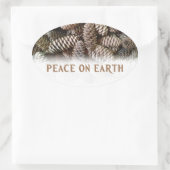 クラシックホリデーパインコーンピースオンアース 楕円形シール (バッグ)