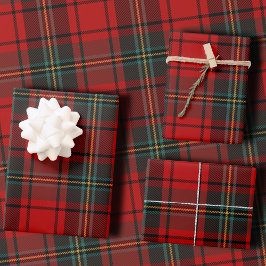 クラシックホリデープレイドのスタイリッシュな赤いクリスマス ラッピングペーパーシート