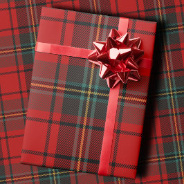 クラシックホリデープレイドのスタイリッシュな赤いクリスマス ラッピングペーパー
