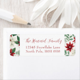 クラシックホリデーポインセチア差出人住所ラベル ラベル