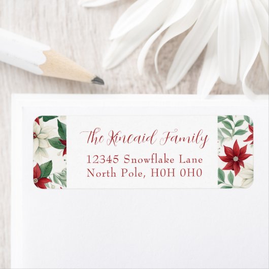 クラシックホリデーポインセチア差出人住所ラベル ラベル (インサイチュ)
