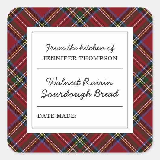 クラシックホリデーレッドタータンチェック自家製フード スクエアシール (正面)