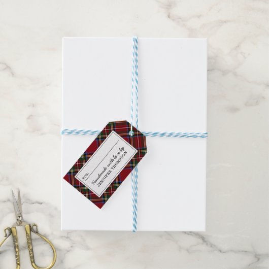 クラシックホリデーレッドタータン 手作りの愛を込めて ギフトタグ (より糸付き)