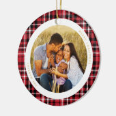 クラシックホリデーレッドプレイド写真 セラミックオーナメント (左)