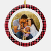 クラシックホリデーレッドプレイド写真 セラミックオーナメント (裏面)