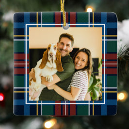 クラシックホリデー・タータンチェックネイビークリスマス セラミックオーナメント