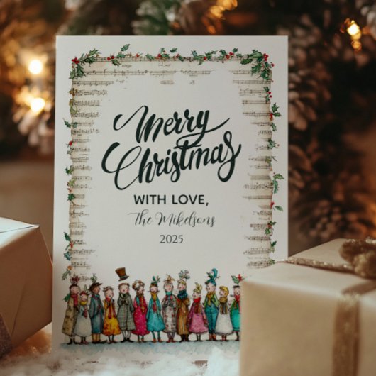 クラシックホリーとクリスマスキャロル者クリスマス シーズンカード
