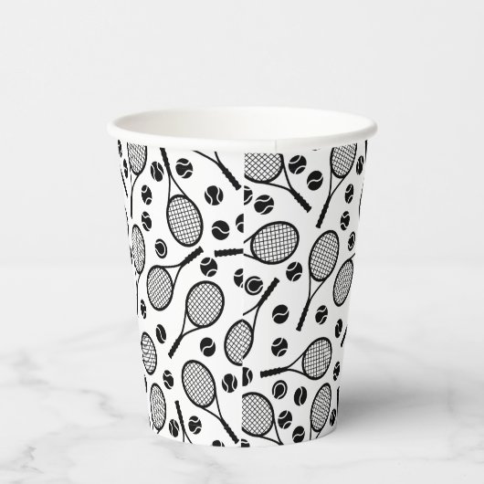 クラシックホワイトテニスパターンプレイヤー誕生日パーティー 紙コップ (右)