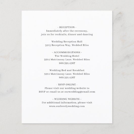 クラシックホワイトバジェットエレガント結婚式招待状 チラシ (裏面)