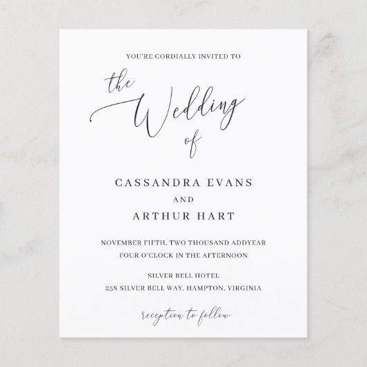 クラシックホワイトバジェットエレガント結婚式招待状 チラシ (正面)