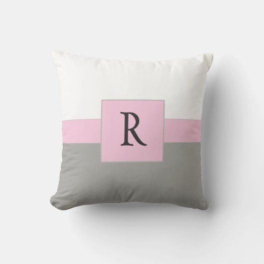 クラシックホワイトピンクとグレーモノグラム クッション (正面)