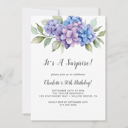 クラシックホワイトフラワーサプライズパーティー招待状 招待状 (正面)