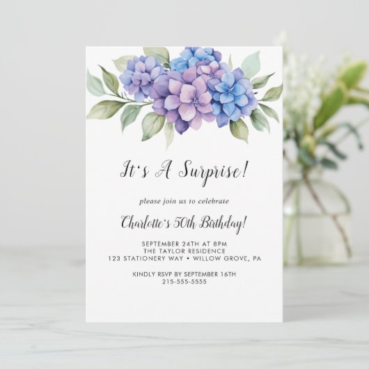 クラシックホワイトフラワーサプライズパーティー招待状 招待状 (スタンド正面)