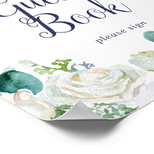 クラシックホワイトフラワーズゲストブックサイン ポスター (角)