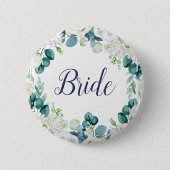 クラシックホワイトフラワーズブライドブライダルシャワー 缶バッジ (正面)