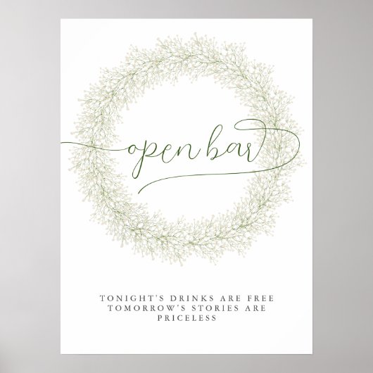 クラシックホワイトフラワーズ ブライダルシャワー オープンバー ポスター (正面)