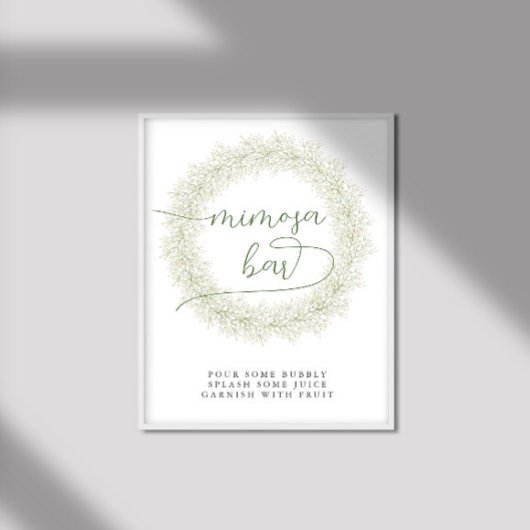 クラシックホワイトフラワーズ ブライダルシャワー ミモザバー ポスター