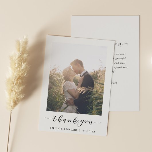 クラシックホワイトフレーム写真付き結婚式御礼カード サンキューカード