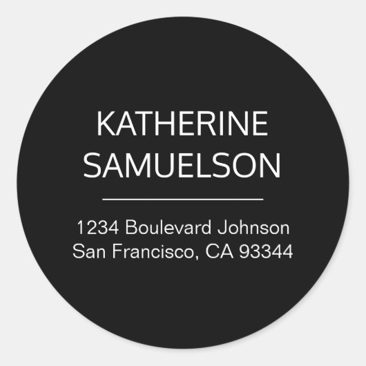 クラシックホワイトブラックネーム&差出人住所 ラウンドシール (正面)