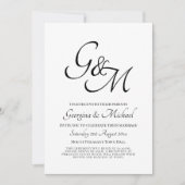 クラシックホワイトブラックモノグラム結婚式招待状 招待状 (正面)