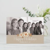 クラシックホワイトポインセテ企業のィアホリデーカード シーズンカード (スタンド正面)