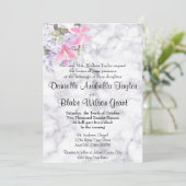 クラシックホワイトマーブルピンクリー伝統的リズ結婚ス 招待状 (スタンド正面)