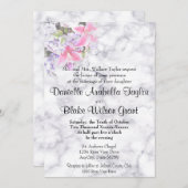 クラシックホワイトマーブルピンクリー伝統的リズ結婚ス 招待状 (正面/裏面)