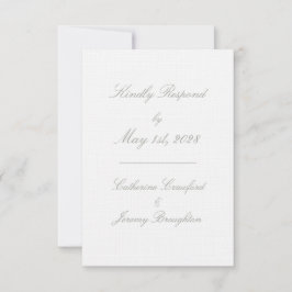 クラシックホワイトリネン結婚式スクリプト郵送用RSVP 出欠カード