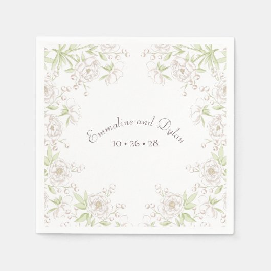 クラシックホワイトローズの結婚式 スタンダードカクテルナプキン (正面)