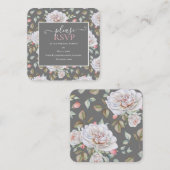 クラシックホワイトローズ |グレー結婚のWebサイトRSVP スクエア名刺 (正面/裏面)
