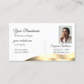 クラシックホワイト波状金ゴールドデコールとイニシャル写真 名刺 (裏面)