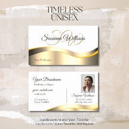 クラシックホワイト波状金ゴールドデコールとイニシャル写真 名刺