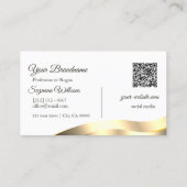 クラシックホワイト波状金ゴールドデコールイニシャルとQRコード 名刺 (裏面)