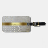 クラシックホワイト爬虫類デジタルレザー金ゴールド金属 ラゲッジタグ (正面横)