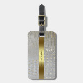 クラシックホワイト爬虫類デジタルレザー金ゴールド金属 ラゲッジタグ (正面縦)