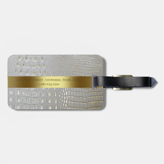 クラシックホワイト爬虫類デジタルレザー金ゴールド金属 ラゲッジタグ (裏面横)