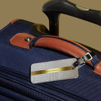 クラシックホワイト爬虫類デジタルレザー金ゴールド金属 ラゲッジタグ