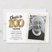 クラシックホワイト100歳の誕生日フォト招待状 招待状 (正面)