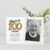 クラシックホワイト100歳の誕生日フォト招待状 招待状 (スタンド正面)