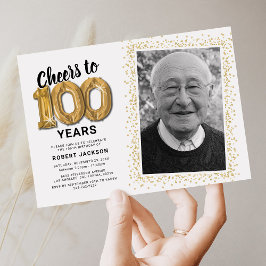 クラシックホワイト100歳の誕生日フォト招待状 招待状